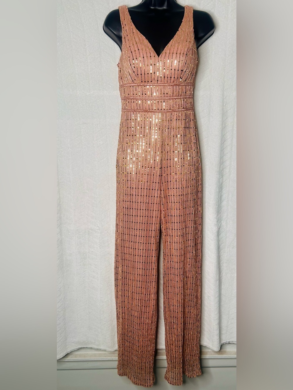 City Triangles Rose Gold Sequin V-Neck Jumpsuit